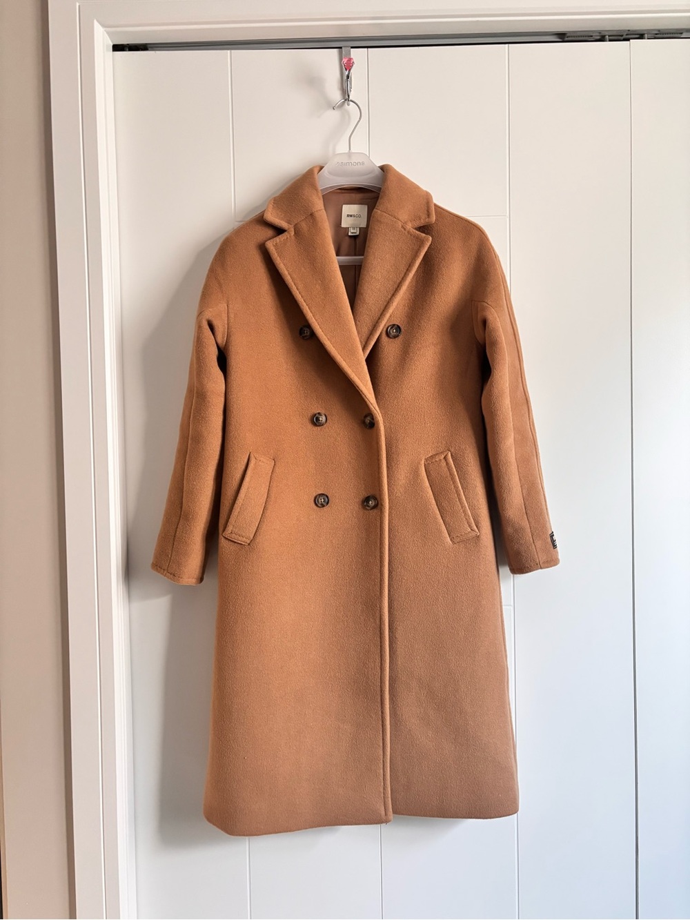 RW&CO Wool Blend Double-Breasted Camel Coat